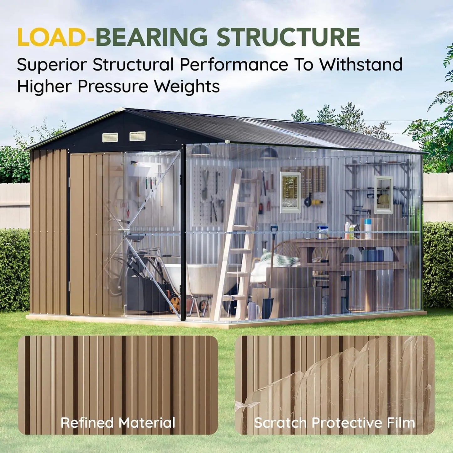 Outdoor Metal Storage Shed With Lockable Doors And Windows