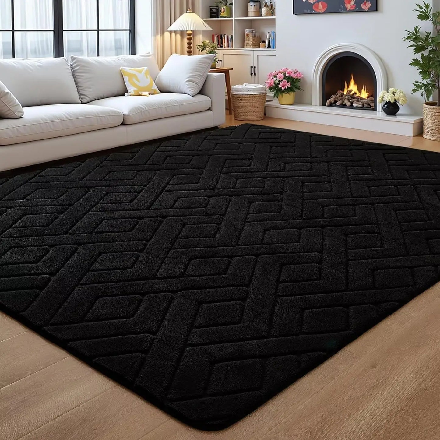 Geometric Shag Area Rug Non Slip Washable Living Room
