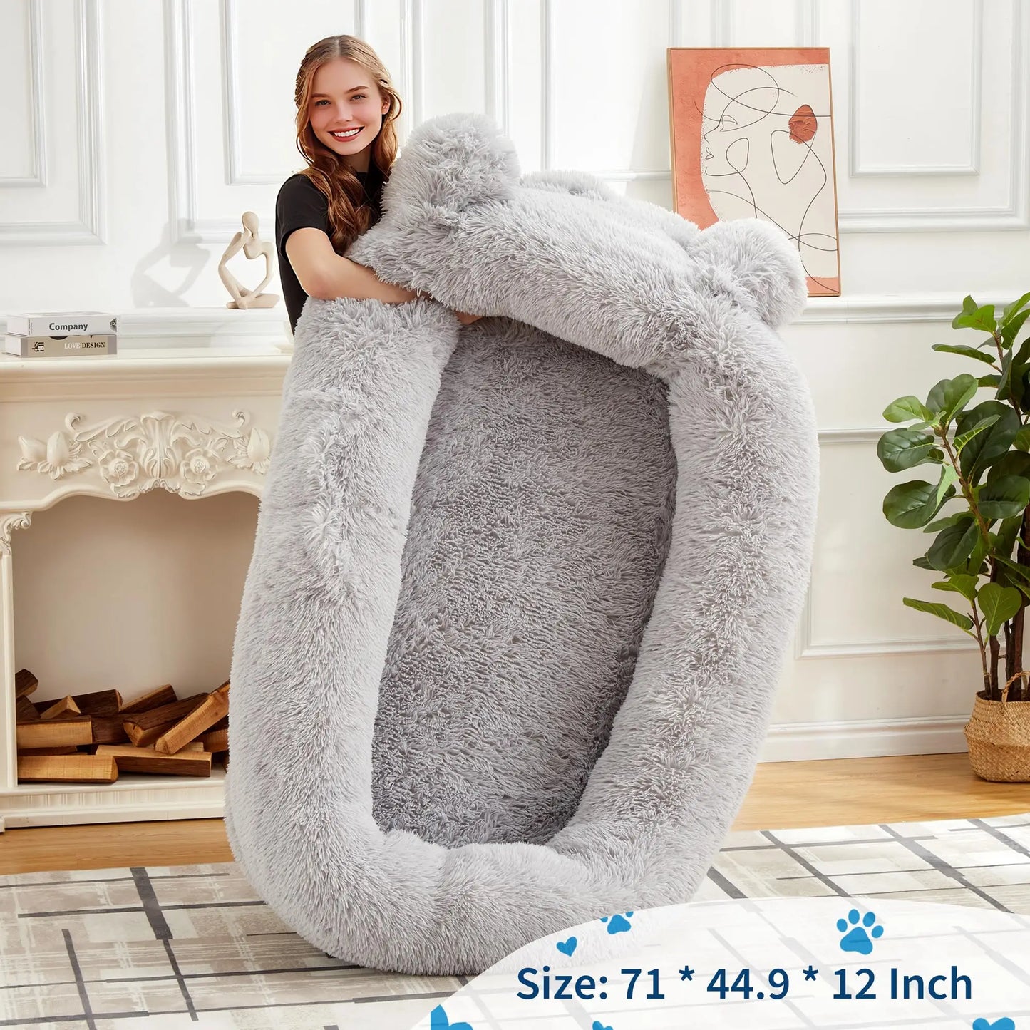 HiMISSCN Human Dog Bed With Removable Cover Pockets And Blanket