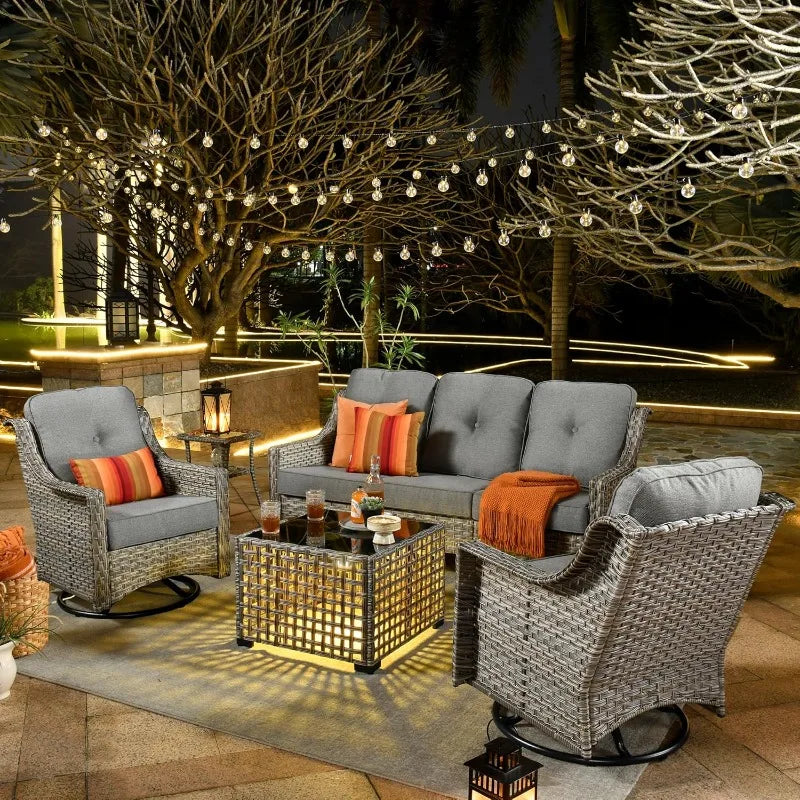 5 Piece Patio Furniture Set With Sofa And Swivel Chairs