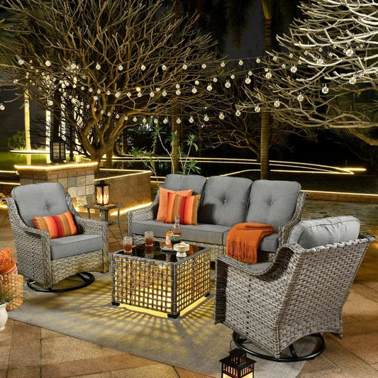 5 Piece Patio Furniture Set With Sofa And Swivel Chairs