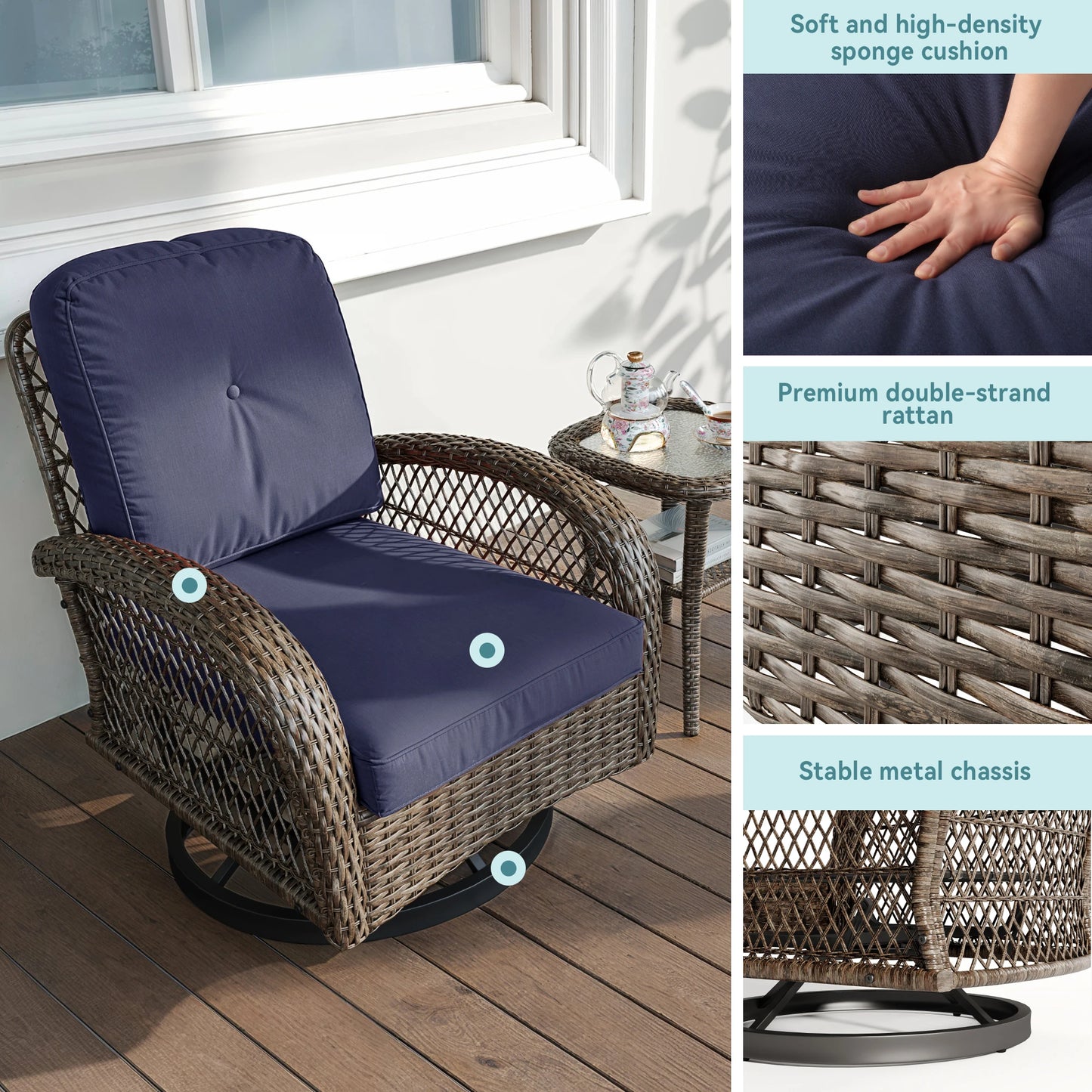 Outdoor Patio Furniture Set With Rotating Rocking Chairs