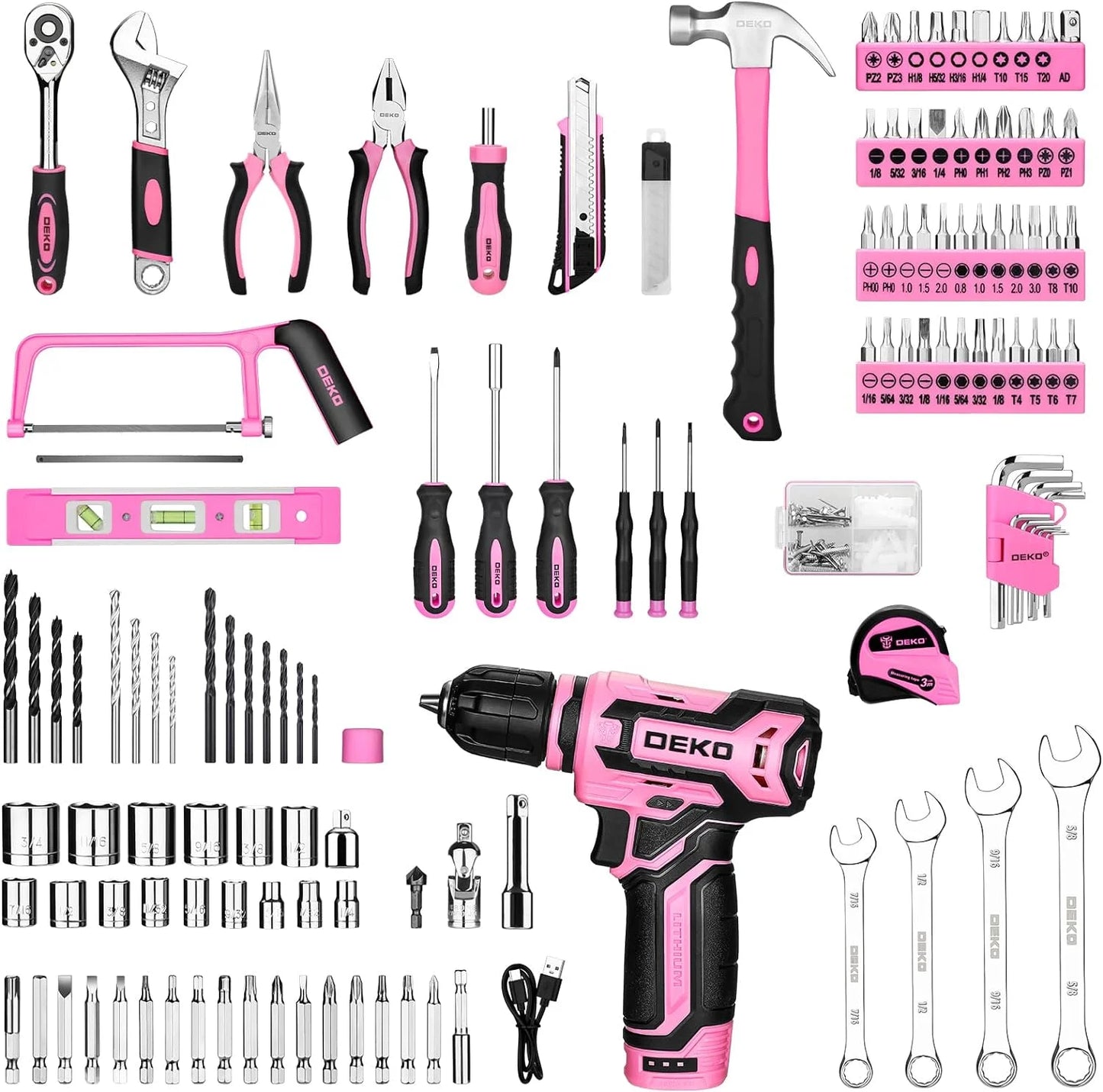 DEKO Home Mechanic Toolbox With 12V Cordless Drill Set