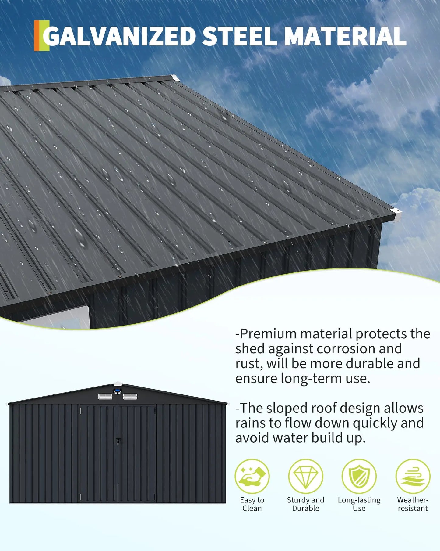 Metal Outdoor Storage Shed With Windows And Lockable Doors