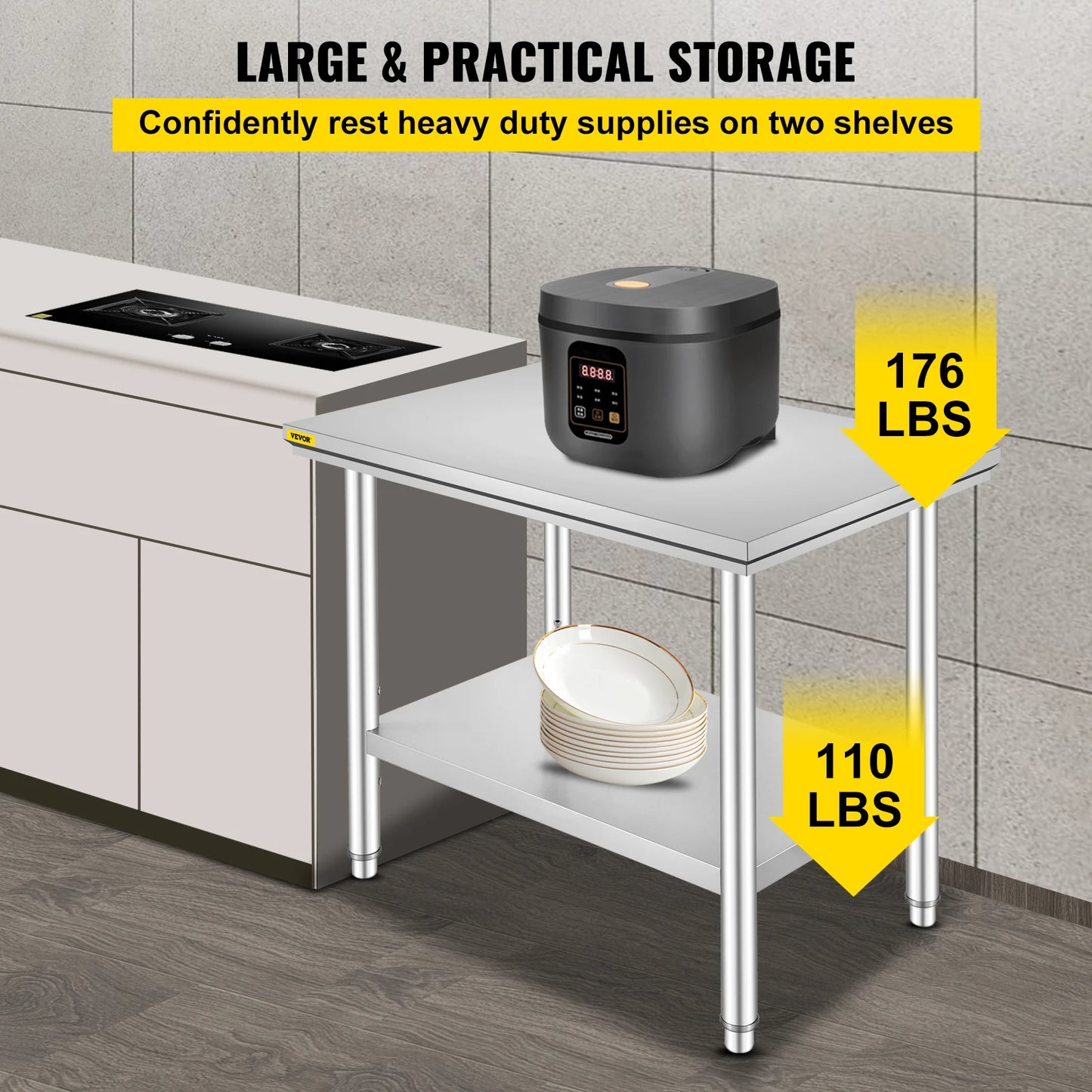 Commercial Kitchen Work Bench Stainless Steel Table With Undershelf