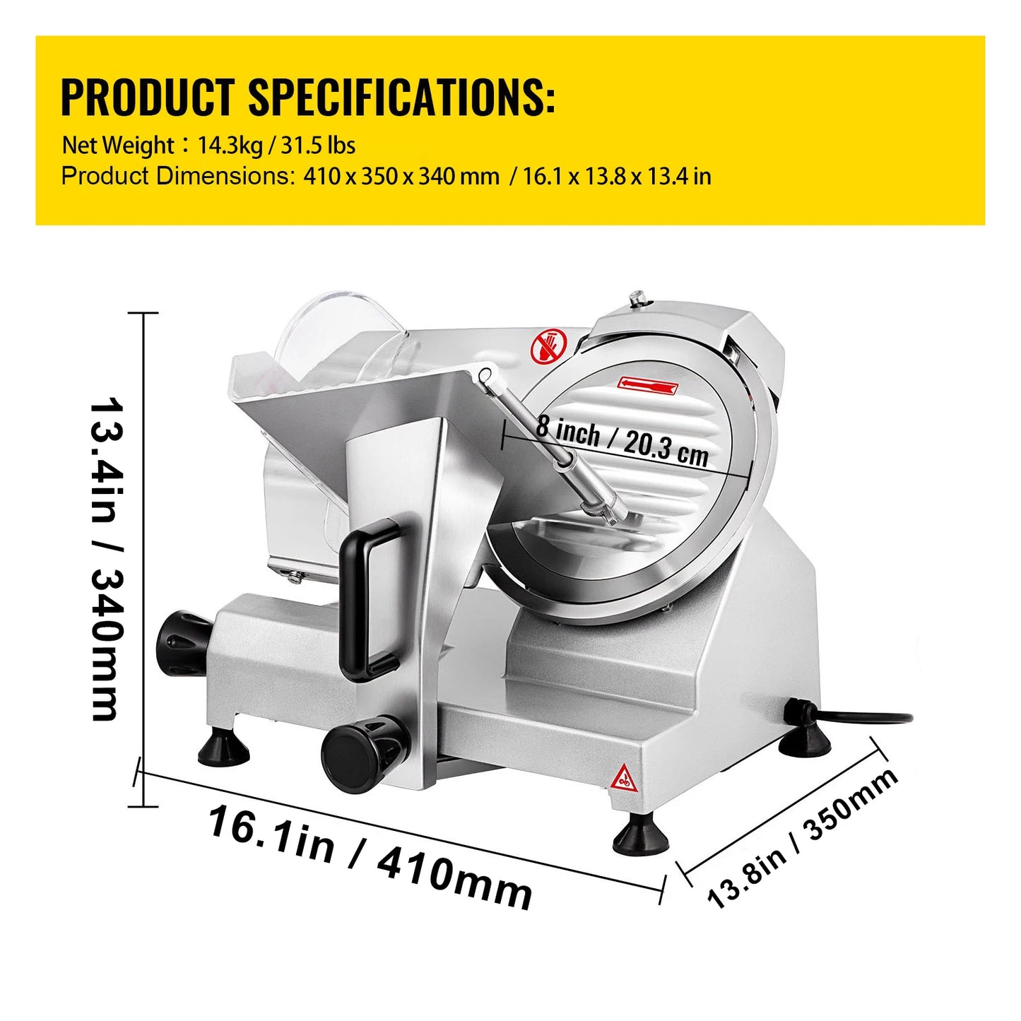 SucceBuy Meat Slicer 8/10inch Carbon Steel Blade Electric Deli Food Slicer Adjustable Thickness Commercial Home Cut Meat Cheese
