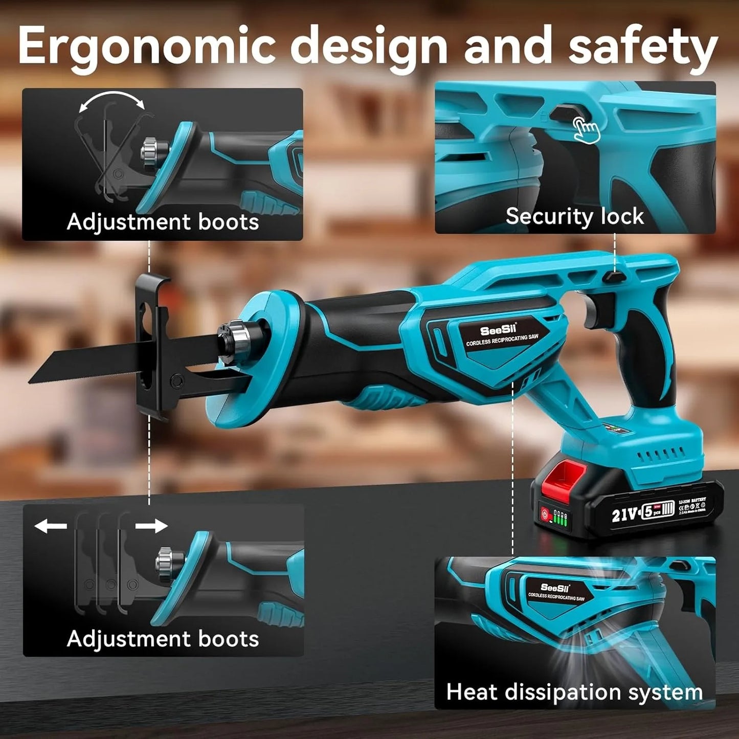 Seesii Cordless Reciprocating Saw Brushless with Batteries and Blades