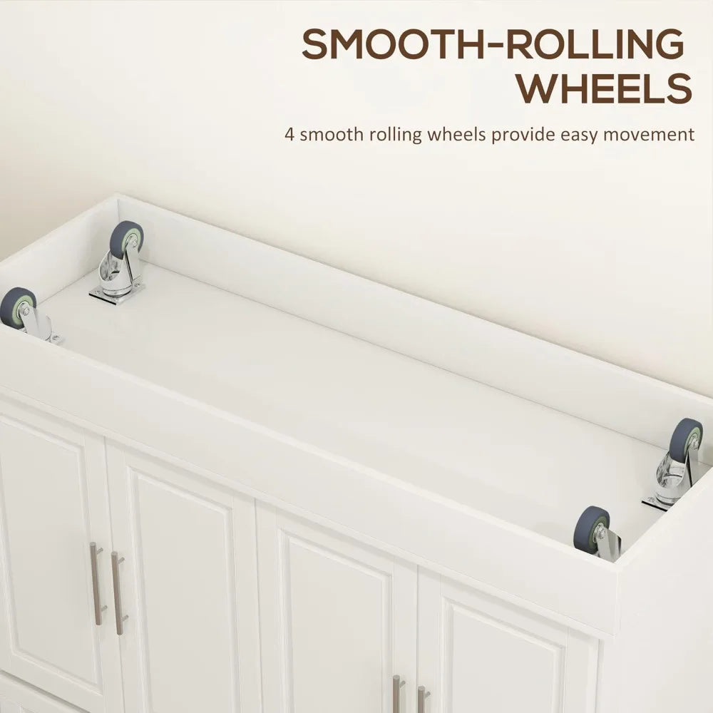Rolling Kitchen Island Cart with Wheels and Stainless Steel Top