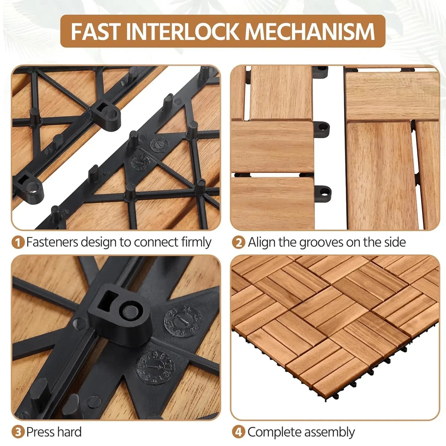 XMSJ Acacia Hardwood Interlocking Deck Tiles for Patio Poolside