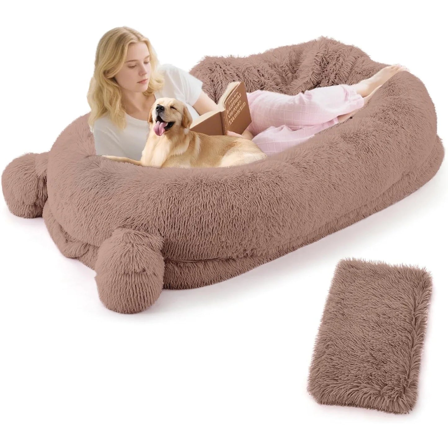 HiMISSCN Human Dog Bed With Removable Cover Pockets And Blanket