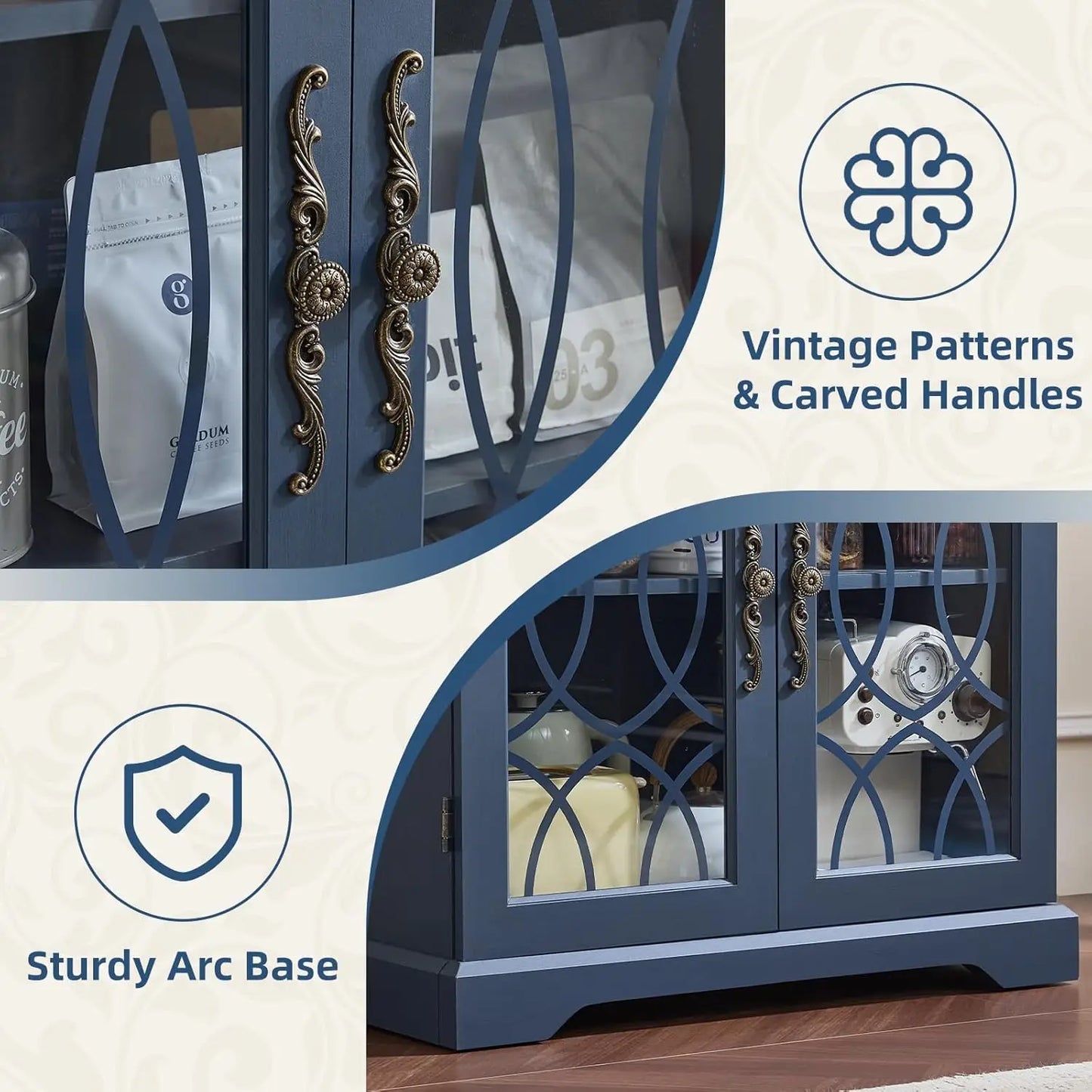 HUANZHUANG Set of 2 Wood Pantry Cabinets With Glass Doors