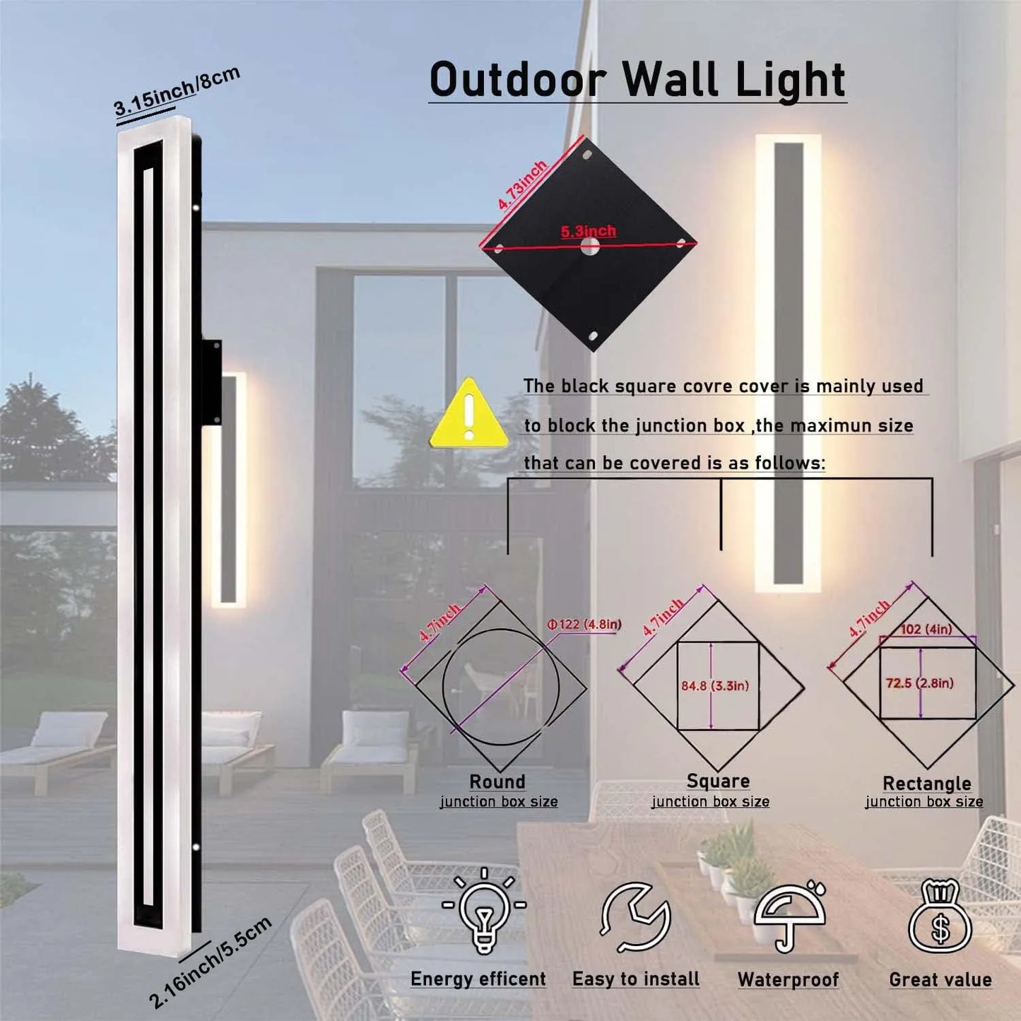 Outdoor LED Wall Sconce Long Strip Light Modern IP67 Frosted Acrylic