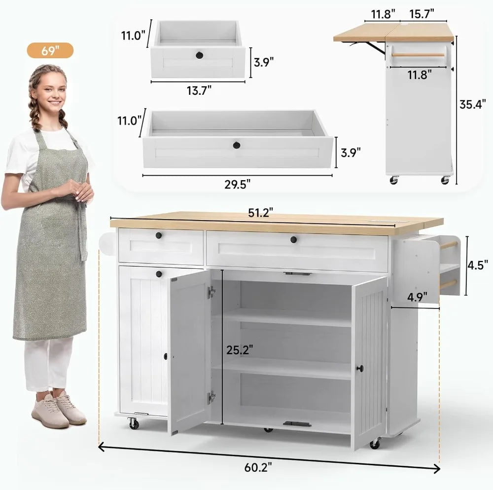 Kitchen Island With Power Outlet Drop Leaf And Knife Holder
