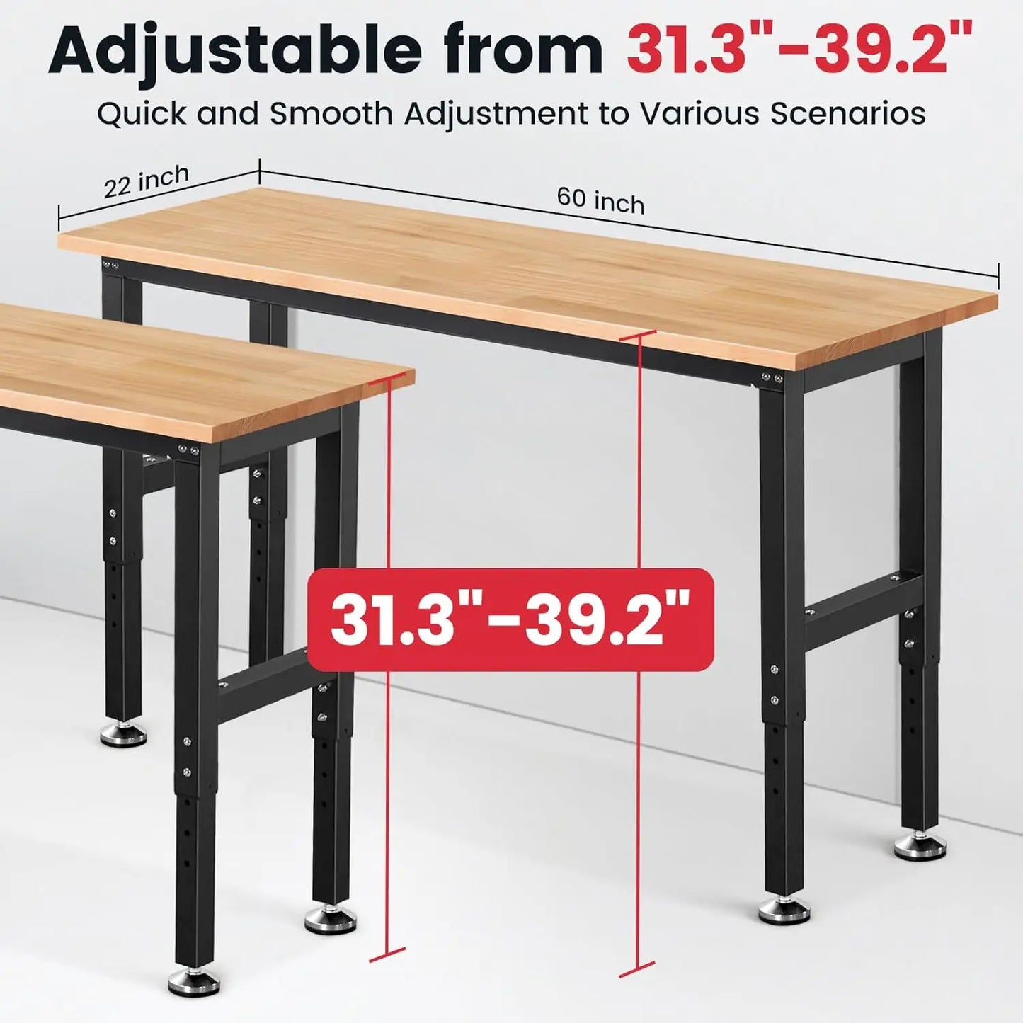 Heavy Duty Rubberwood Workbench for Garage and Woodworking Shop