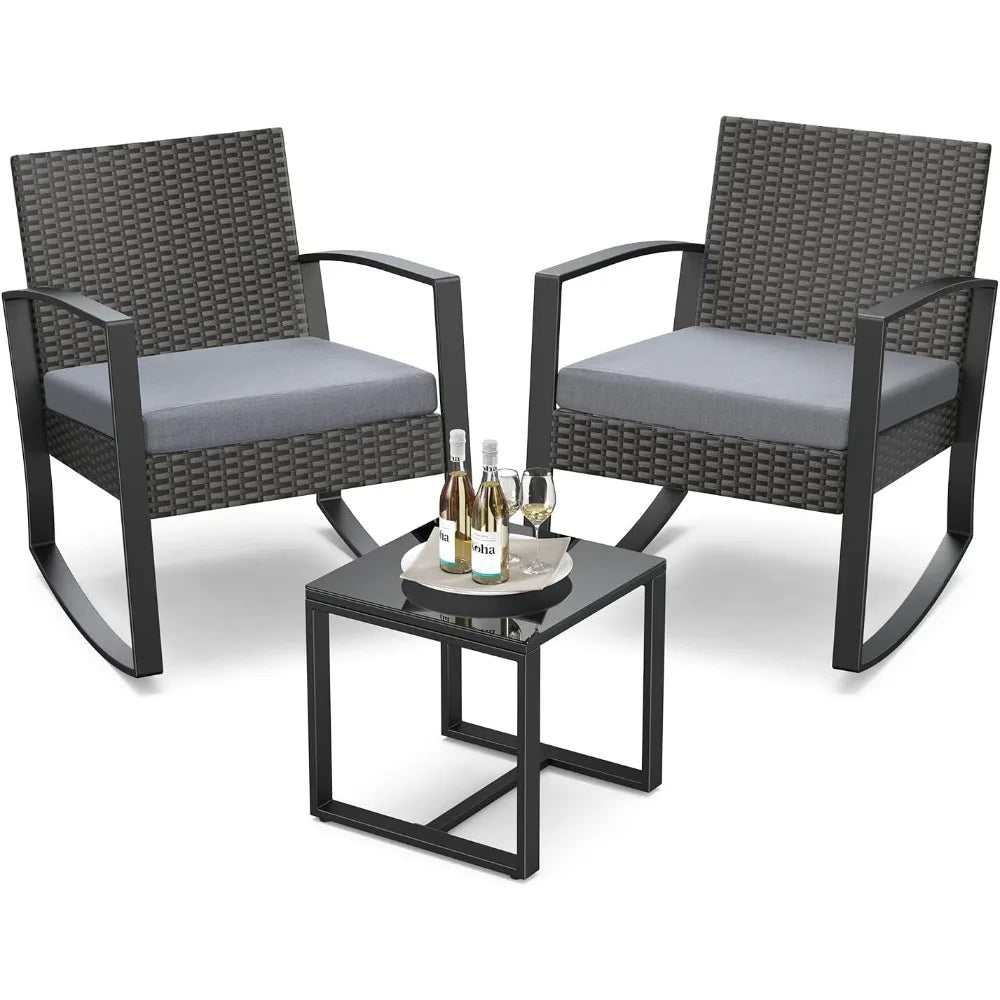 3 Piece Patio Furniture Set Rocking Bistro Outdoor Rattan With Coffee Table