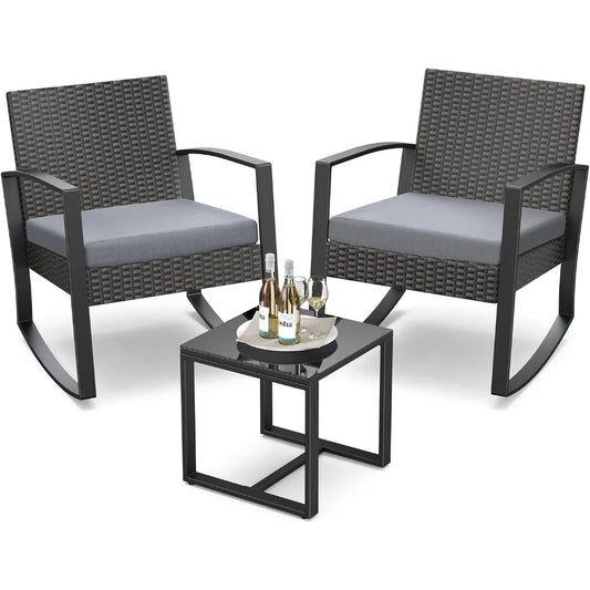 3 Piece Patio Furniture Set Rocking Bistro Outdoor Rattan With Coffee Table