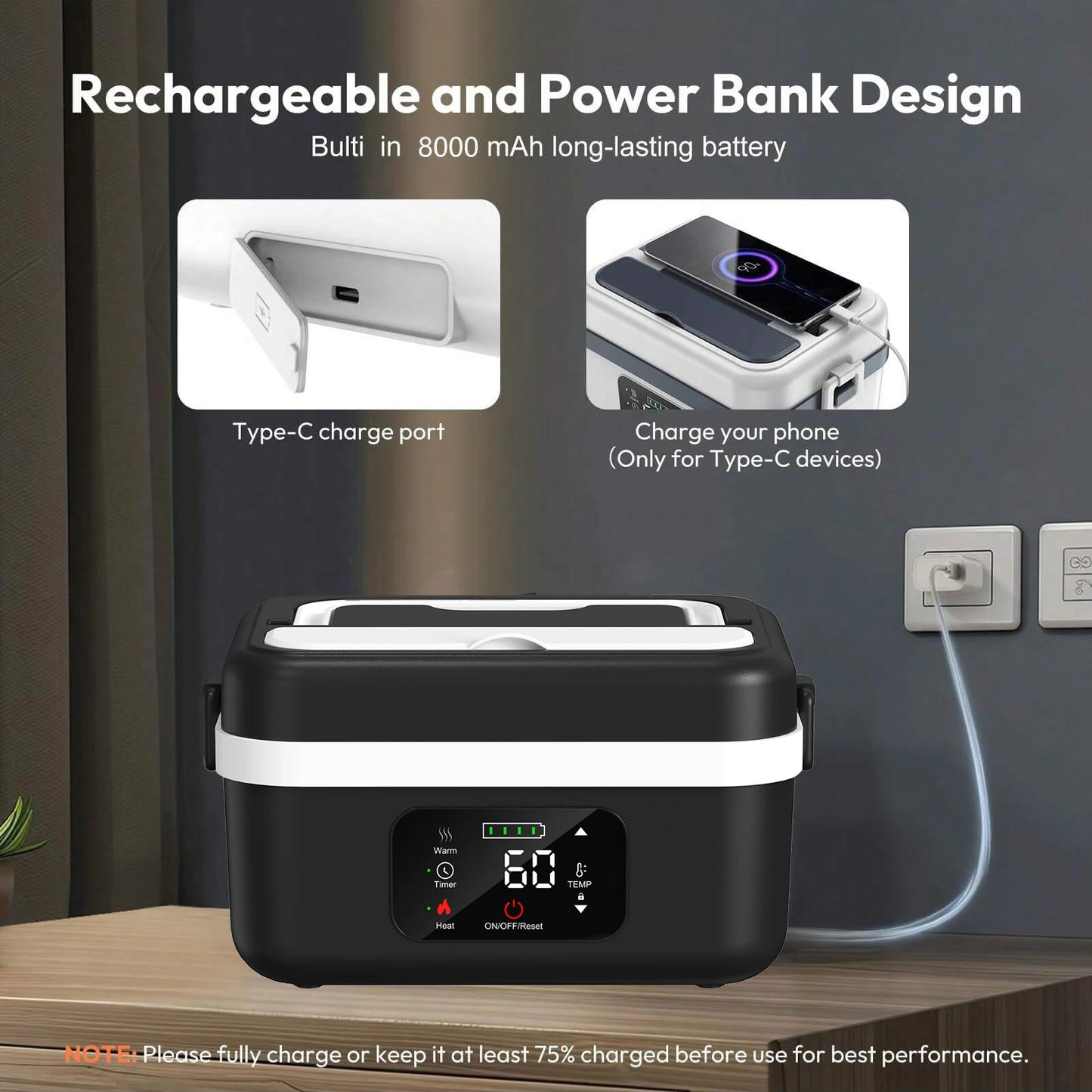 Wireless Insulated Lunch Box With 8000mAh Battery Capacity