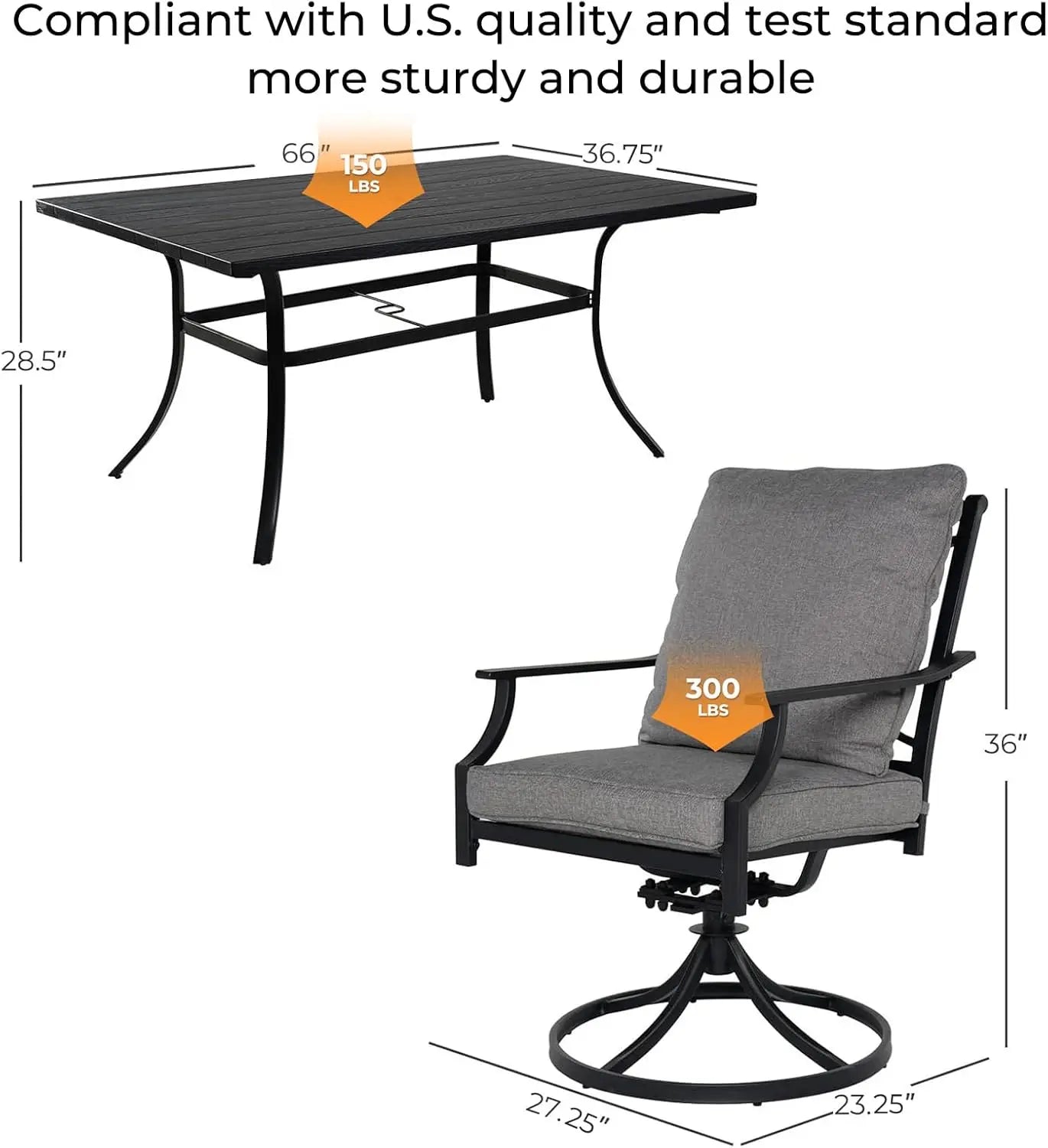 Grand Patio Faux Woodgrain Table Dining Set With Swivel Chairs