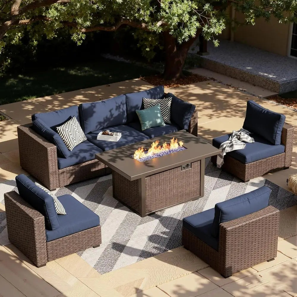 Outdoor Patio Sectional Sofa Set With Wicker Table