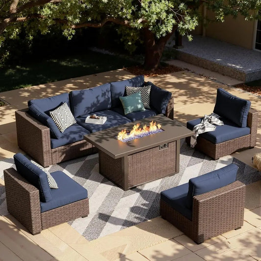 Outdoor Patio Sectional Sofa Set With Wicker Table