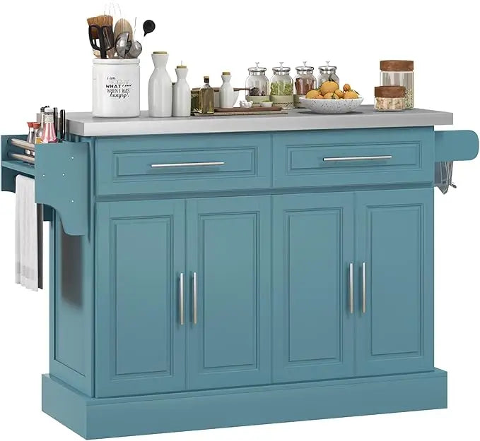 Rolling Kitchen Island Cart with Wheels and Stainless Steel Top