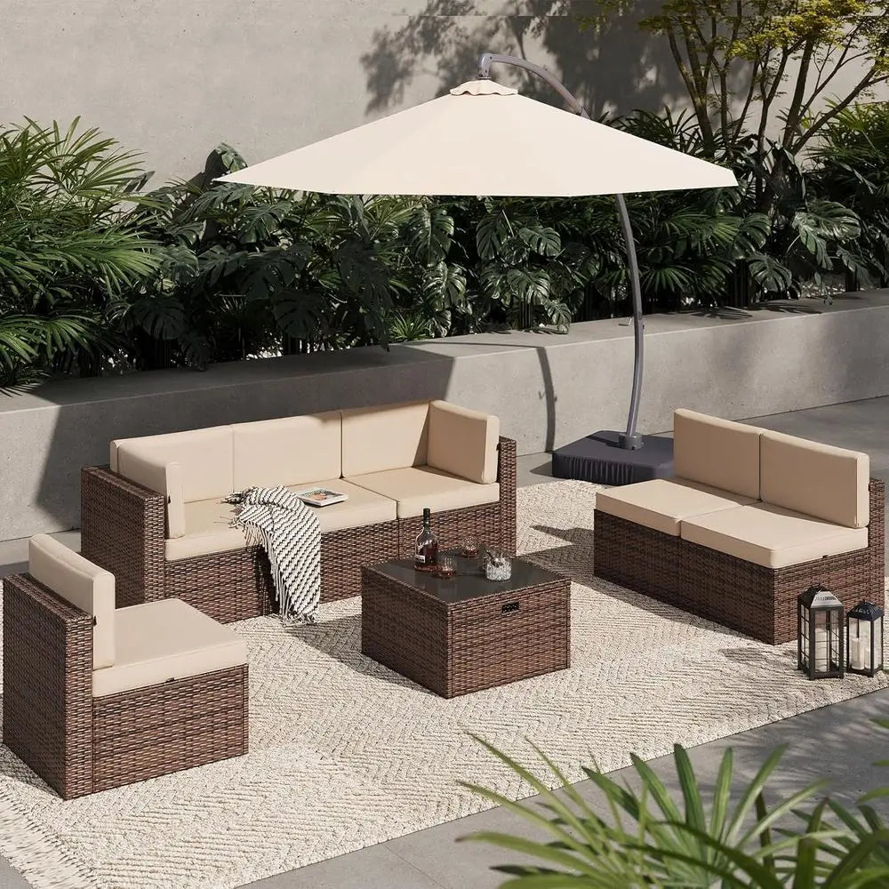 All-Weather Wicker Patio Furniture Set With Storage Coffee Table