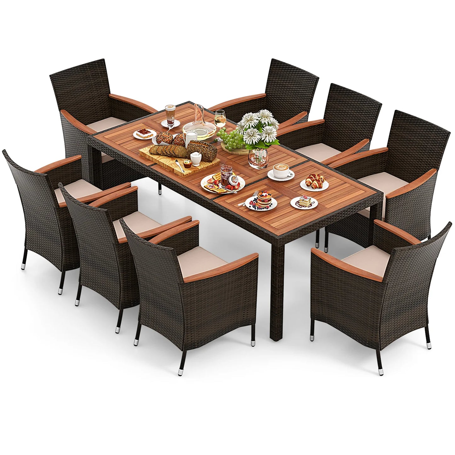 HOMASIS Outdoor Patio Wicker Dining Set With Umbrella Hole