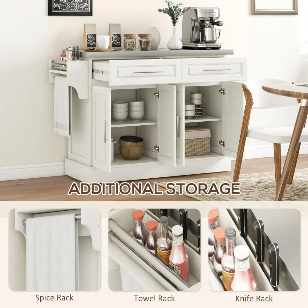 Rolling Kitchen Island Cart with Wheels and Stainless Steel Top