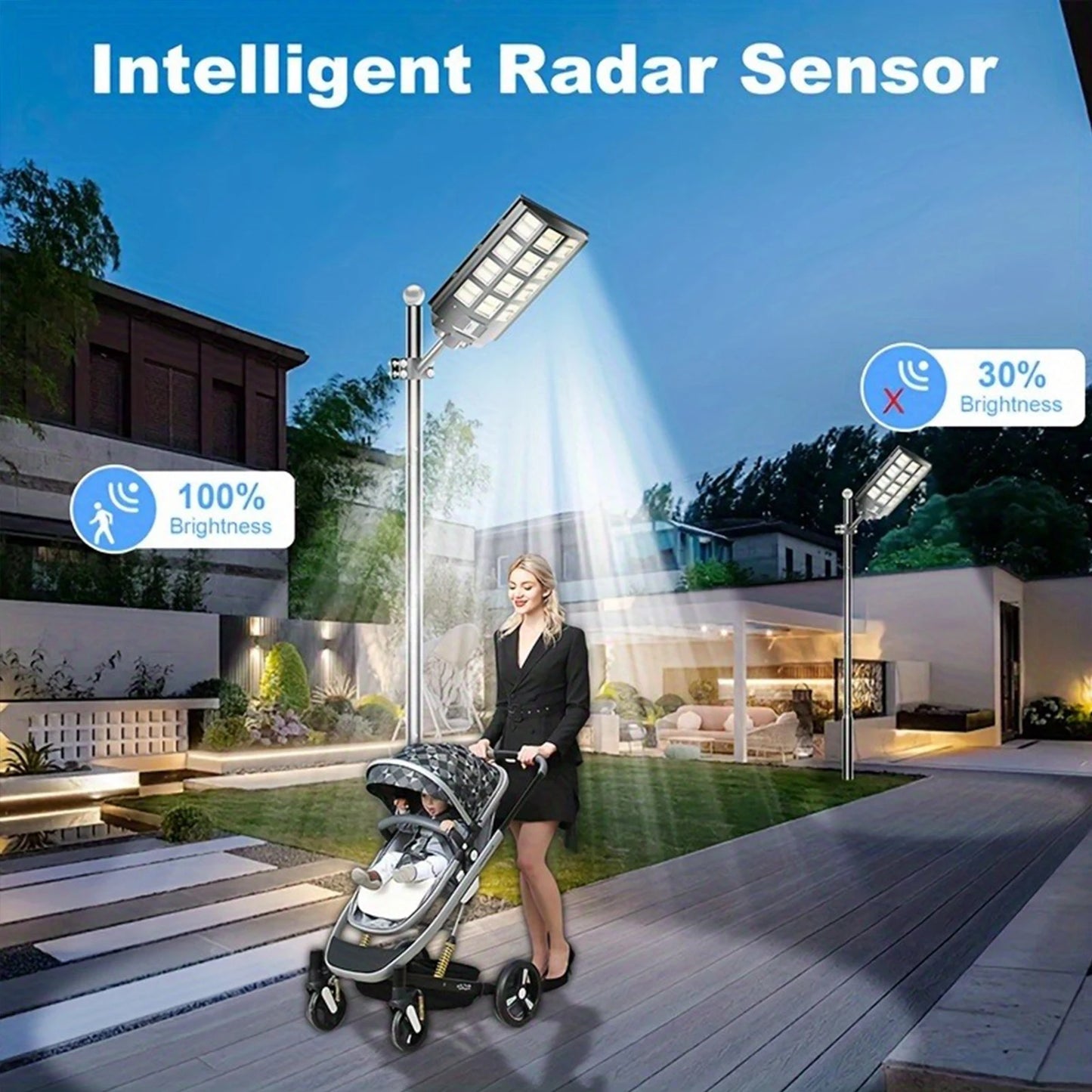KIQUNE 5000W Solar Street Light With Motion Sensor Remote Control