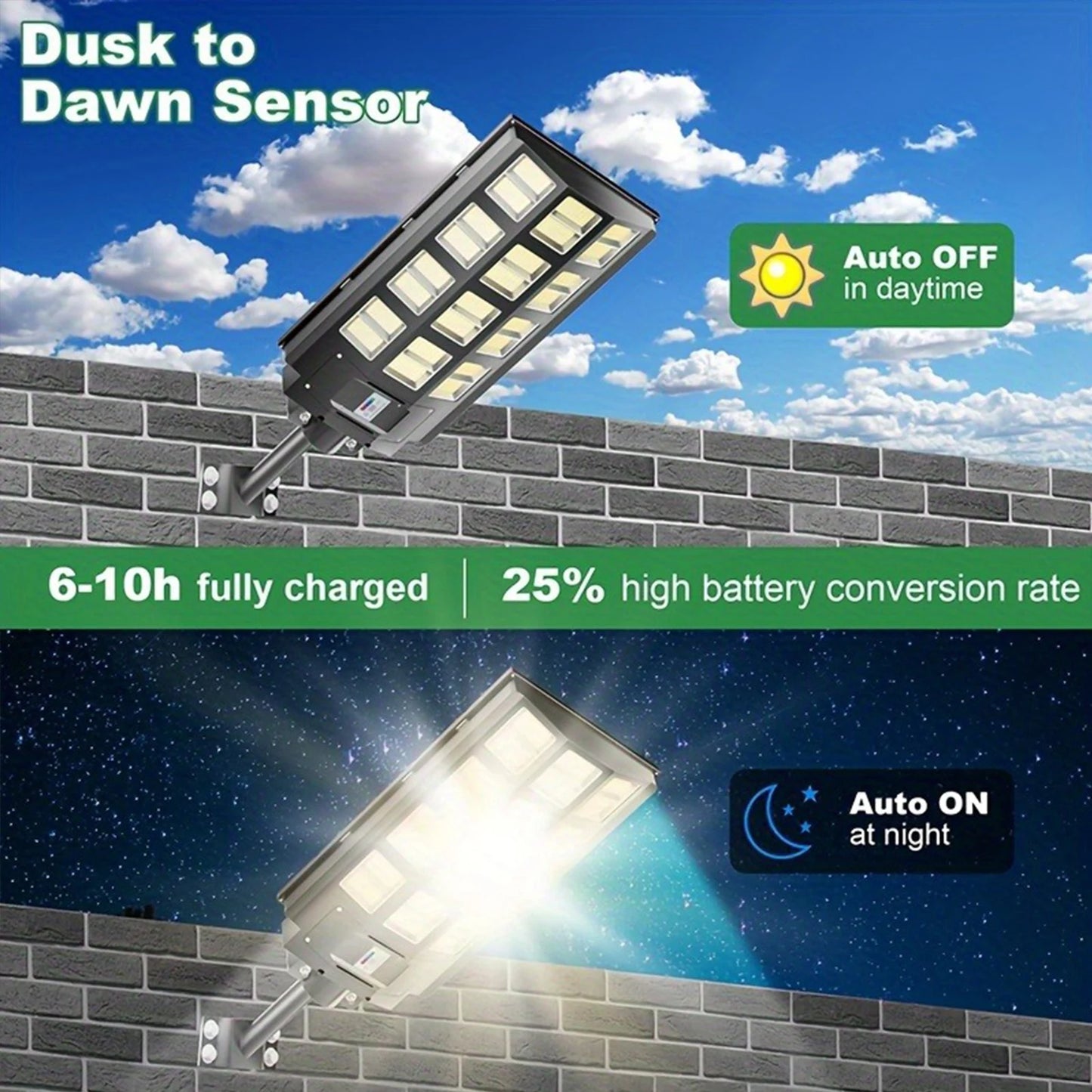 KIQUNE 5000W Solar Street Light With Motion Sensor Remote Control