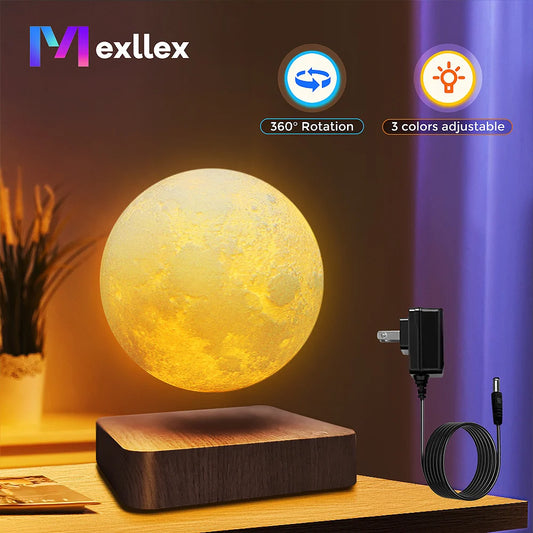 Mexllex Magnetic Floating Moon Lamp With Wooden Base LED Light