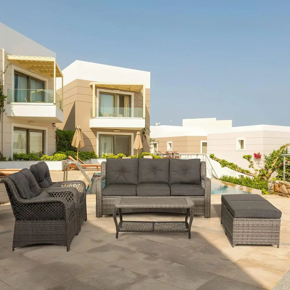 Outdoor 6 Piece Wicker Patio Furniture Set With Sectional
