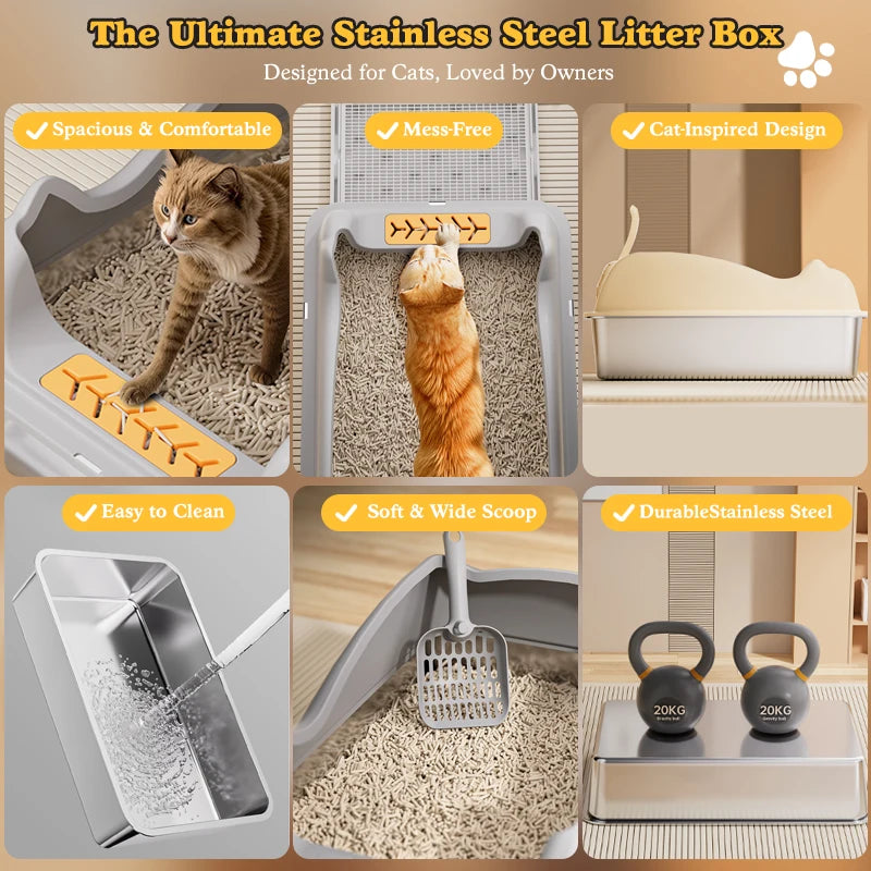 Stainless Steel Cat Litter Box With Lid Odor-Resistant Easy Clean