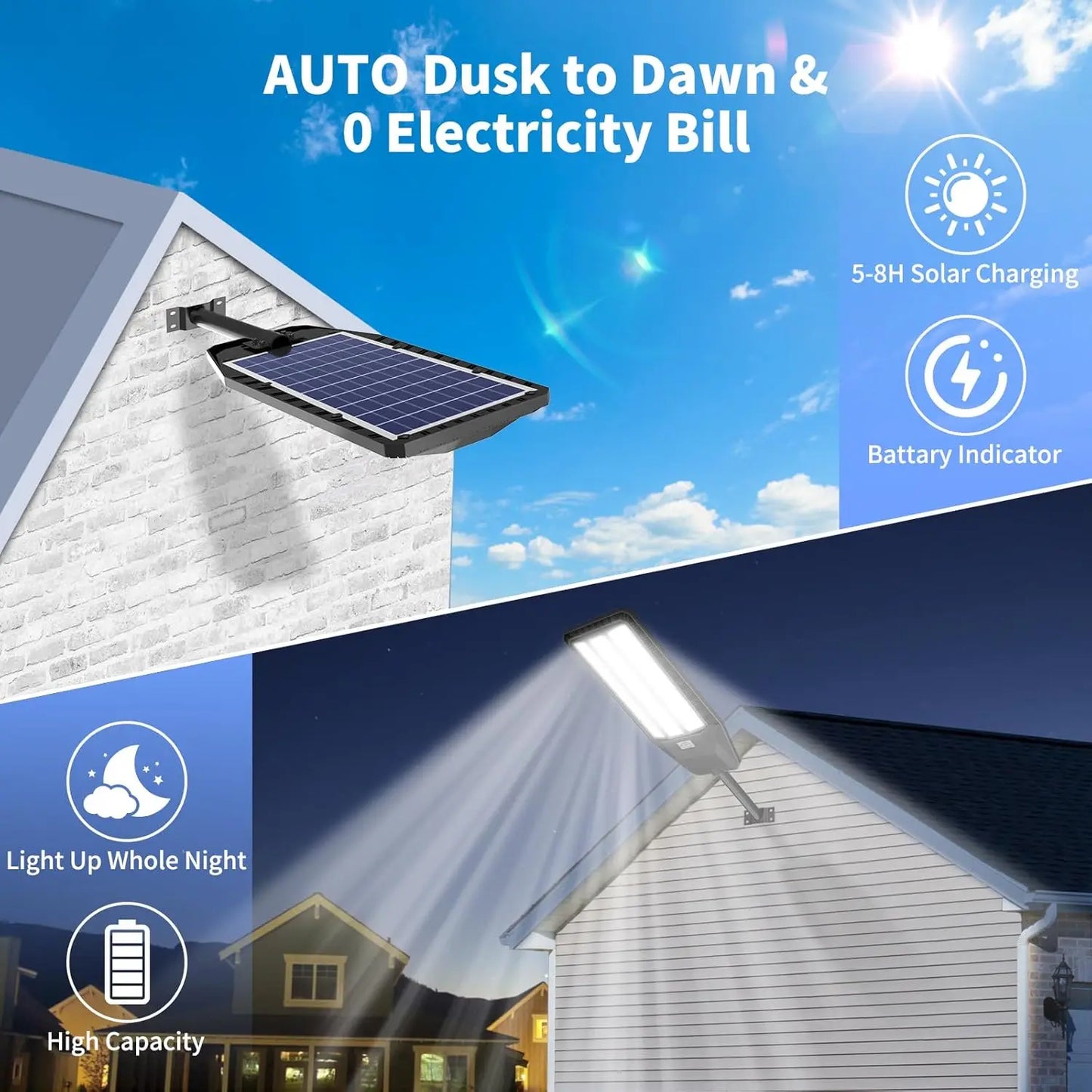 Outdoor Solar Street Light Dusk To Dawn LED Motion Sensor