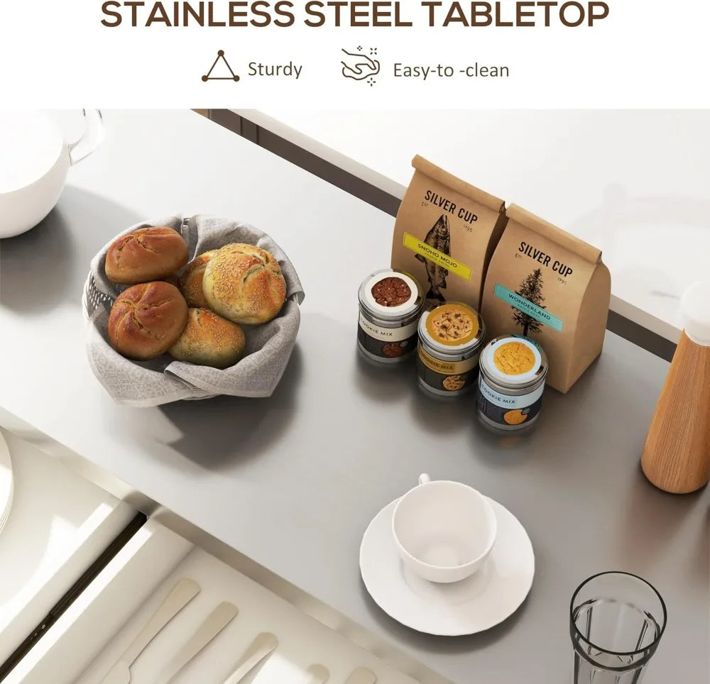 Rolling Kitchen Island Cart with Wheels and Stainless Steel Top