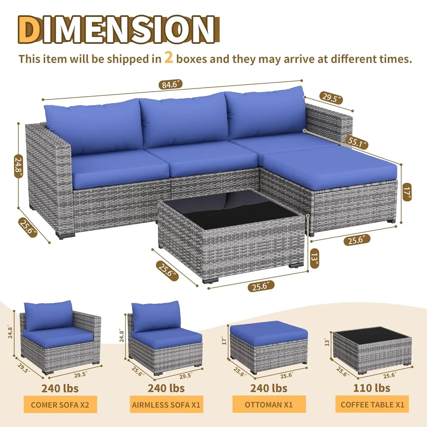 Modular Outdoor Patio Sectional Sofa Set For All Weather