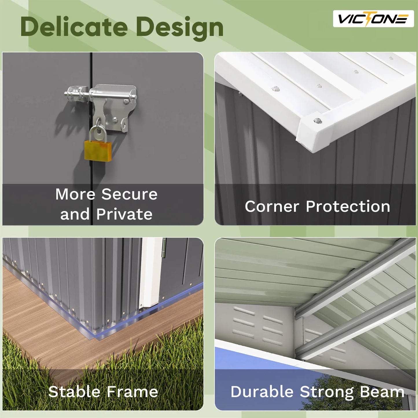 Victone Metal Outdoor Storage Shed For Garden And Backyard