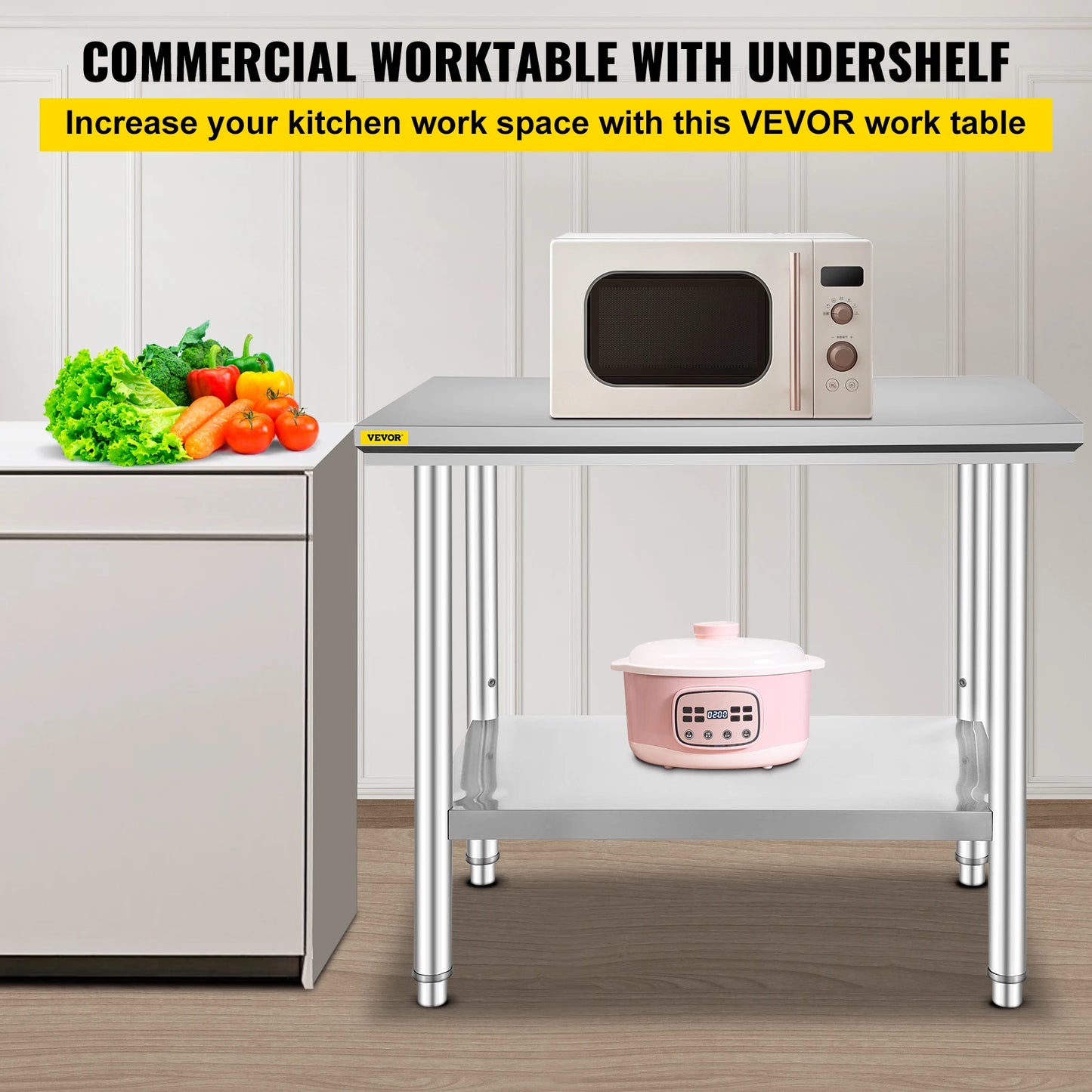 Commercial Kitchen Work Bench Stainless Steel Table With Undershelf