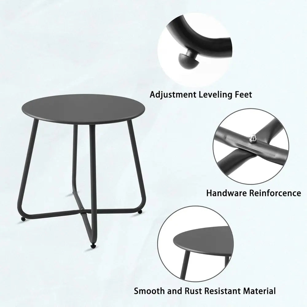 Compact Waterproof Metal Patio Side Table Portable Outdoor Indoor