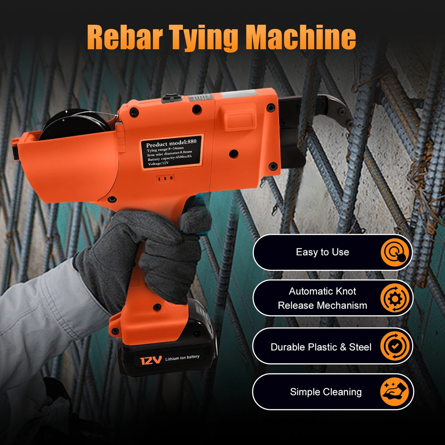 Automatic Handheld Rebar Tying Tool 12V Battery Powered for Construction