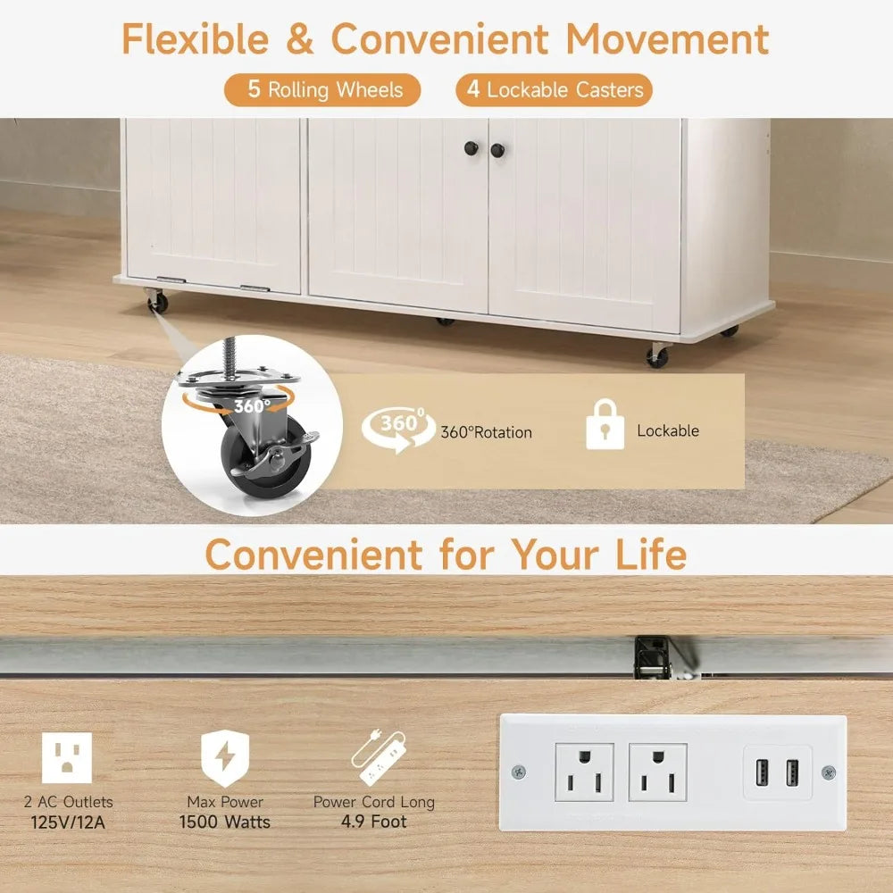 Kitchen Island With Power Outlet Drop Leaf And Knife Holder