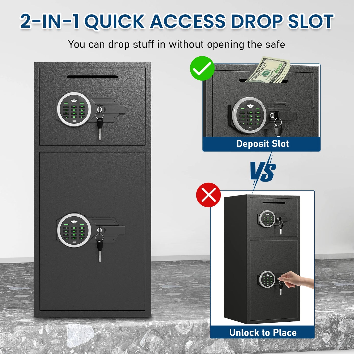 Kavey Safe Box With Dual Alarm System And Deposit Slot