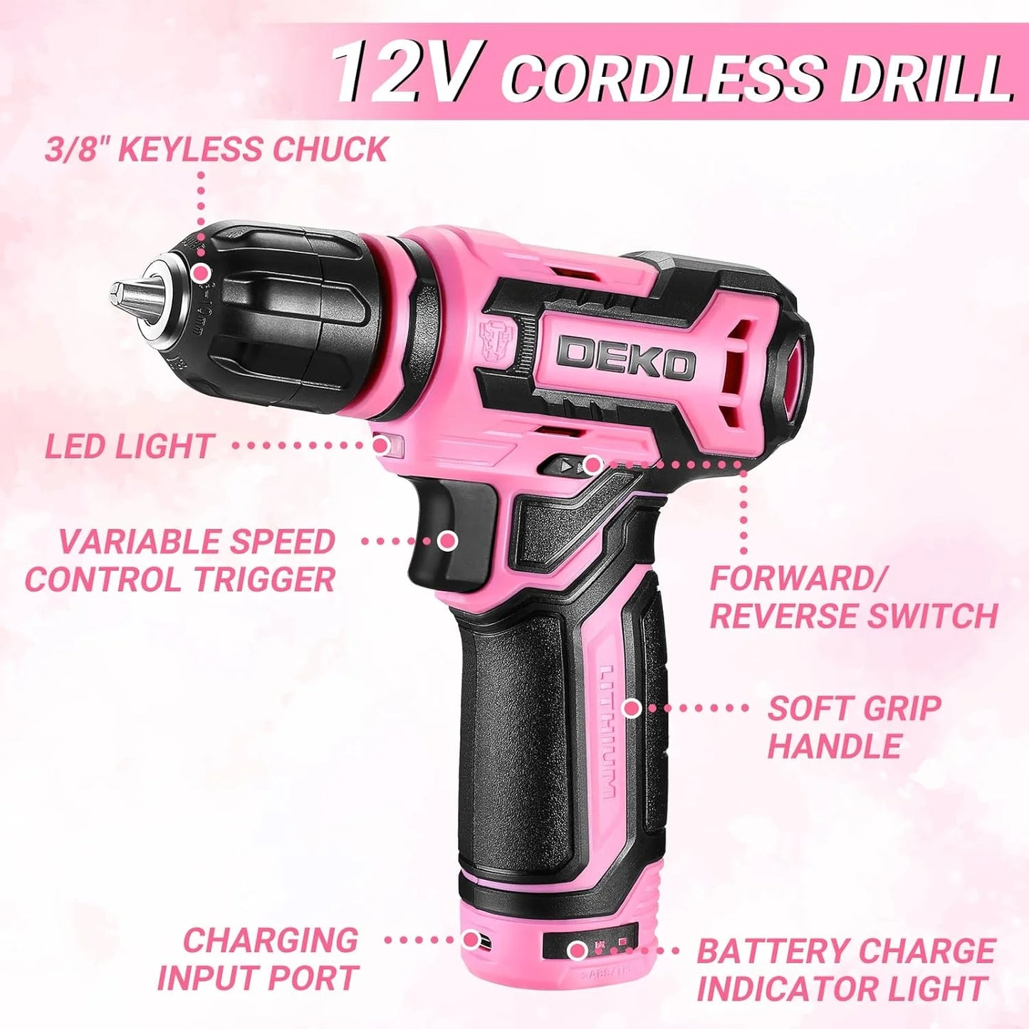 DEKO Home Mechanic Toolbox With 12V Cordless Drill Set