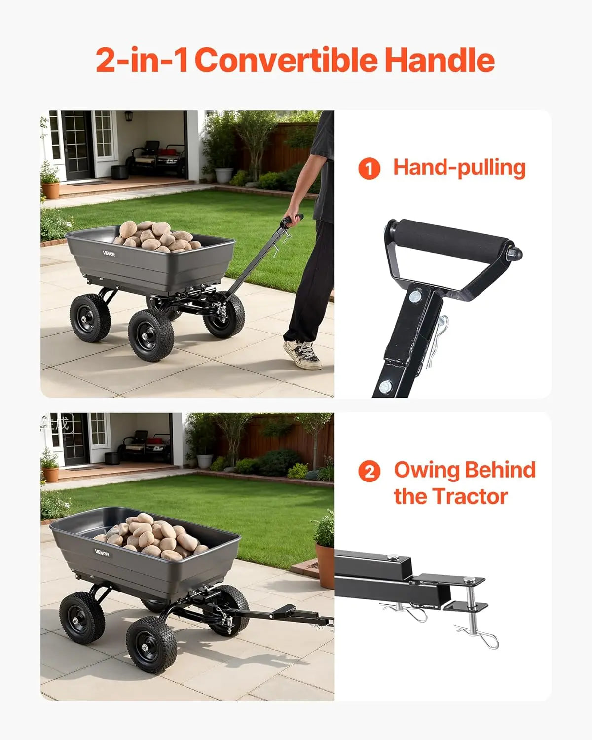 Poly Garden Cart Dump Wagon With 2-In-1 Convertible Handle