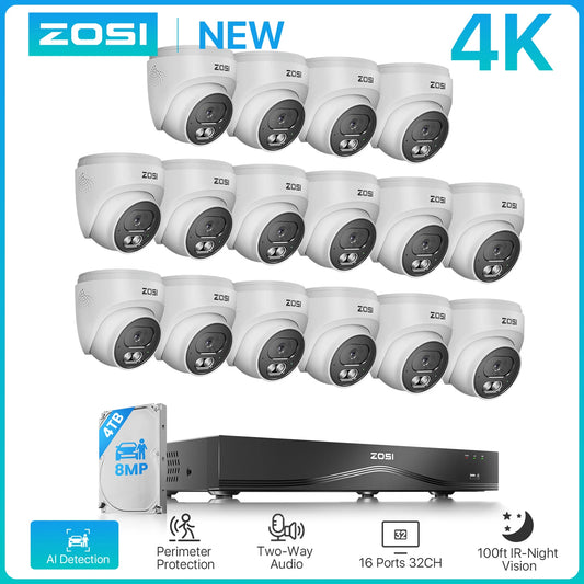 ZOSI 16-Channel 4K PoE CCTV System With NVR 4TB HDD