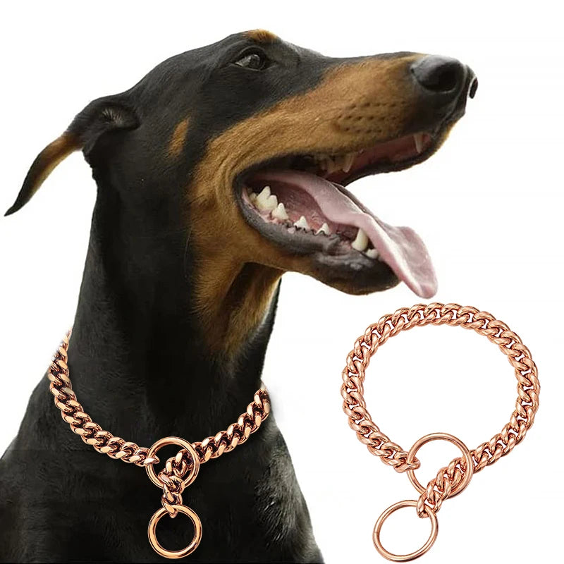 Stainless Steel Cuban Link Dog Collar For Walking Training