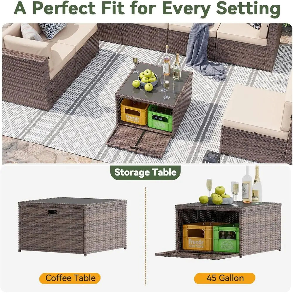 All-Weather Wicker Patio Furniture Set With Storage Coffee Table