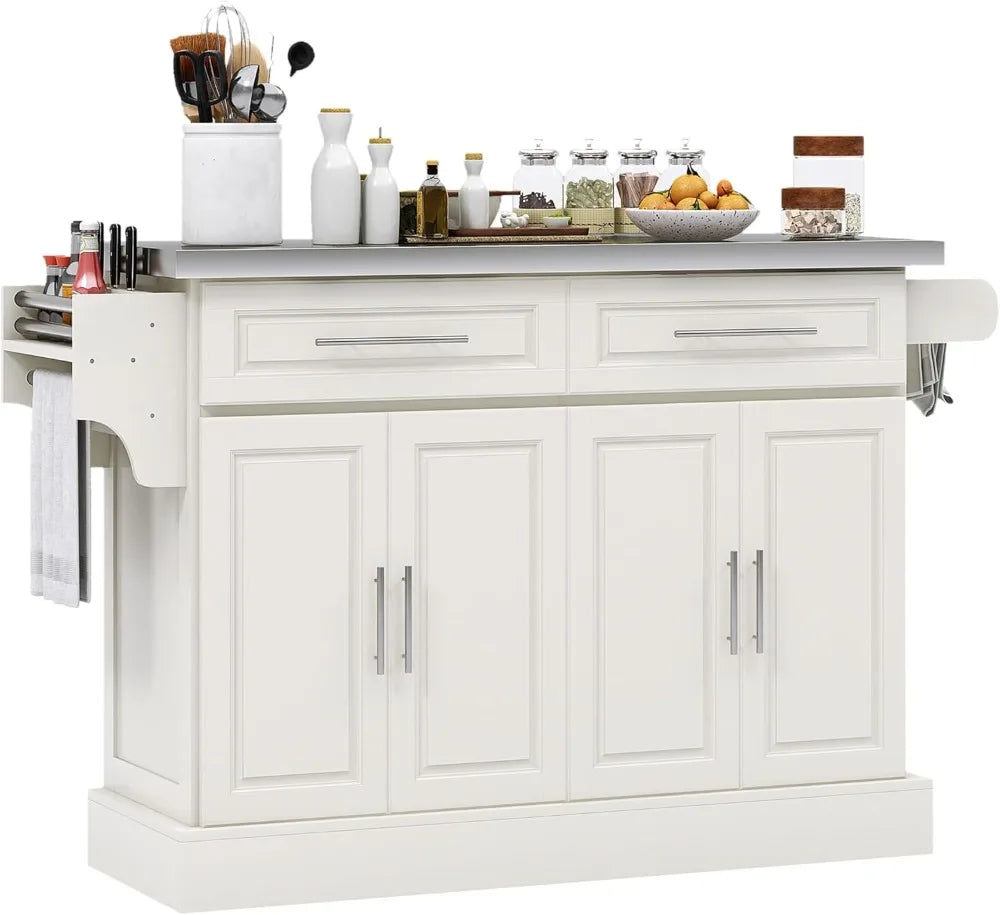 Rolling Kitchen Island Cart with Wheels and Stainless Steel Top