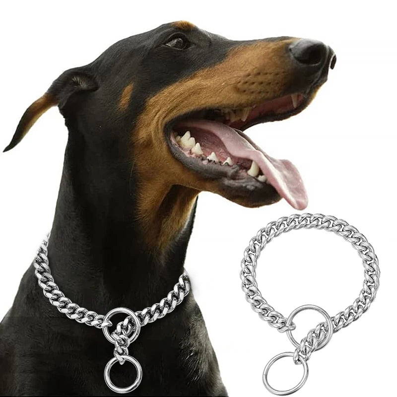 Stainless Steel Cuban Link Dog Collar For Walking Training