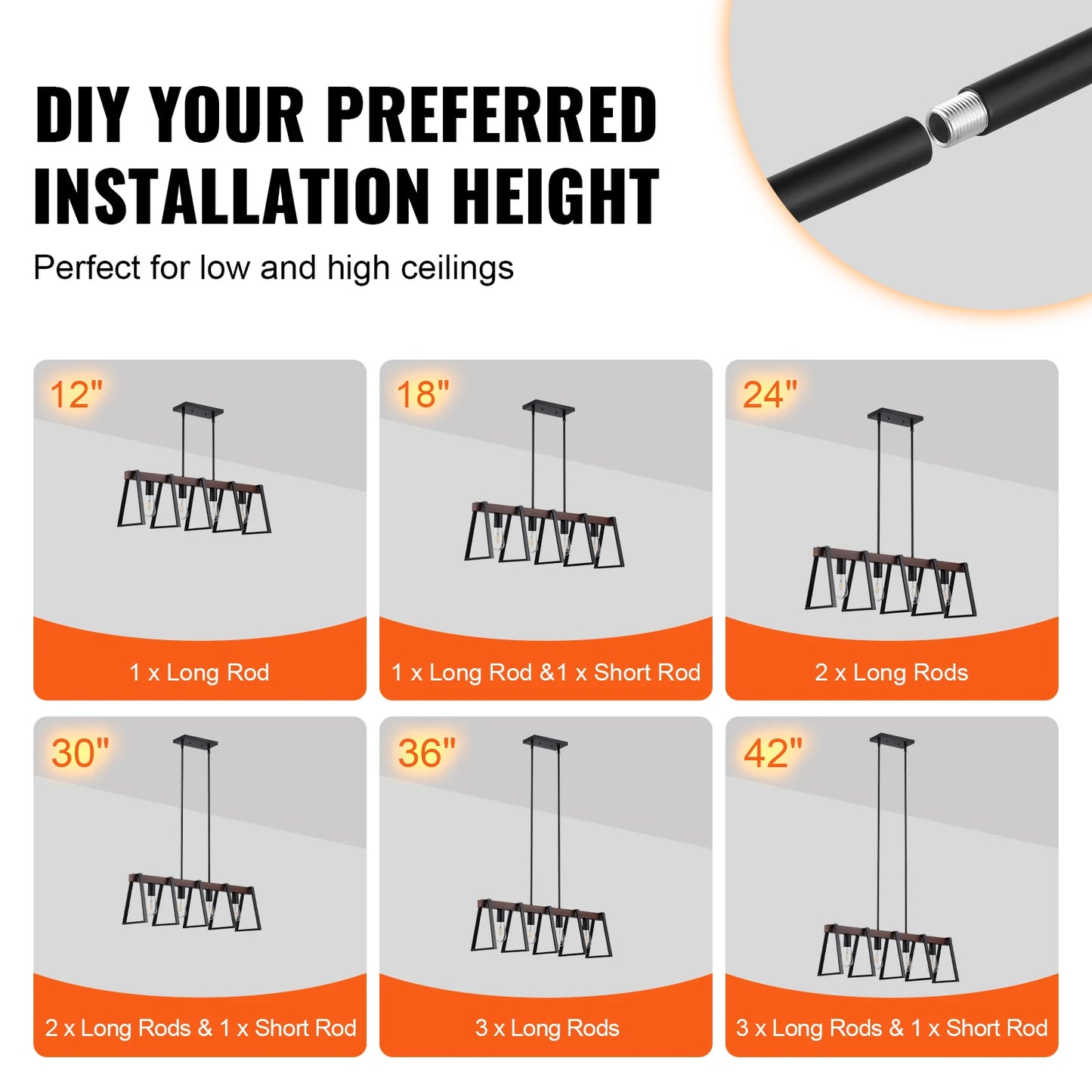 4-Light Kitchen Island Pendant Lights Industrial Metal Frame
